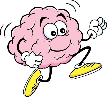 Cartoon illustration of a brain running while wearing athletic shoes.のイラスト素材