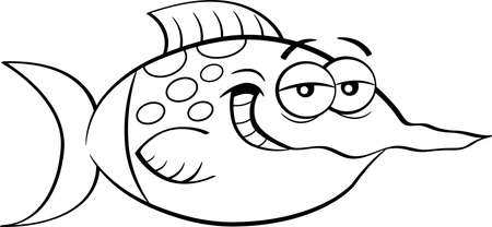 Black and white illustration of a sly smiling fish.のイラスト素材