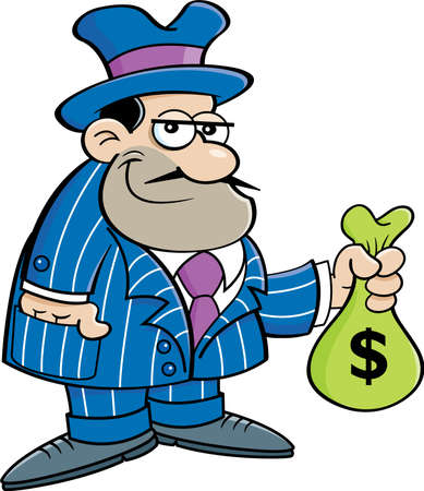 Cartoon illustration of a criminal in a suit holding a bag of money.のイラスト素材