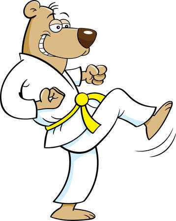 Cartoon illustration of a bear in a Karate uniform kicking.のイラスト素材