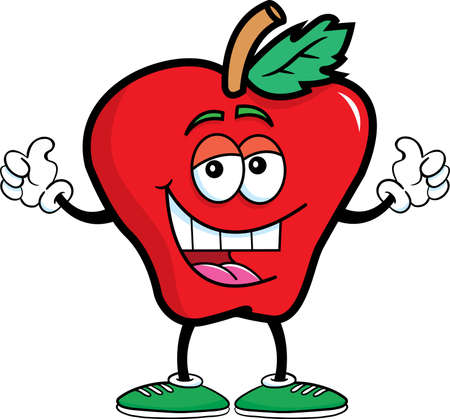 Cartoon illustration of a happy smiling apple giving double thumbs up.のイラスト素材