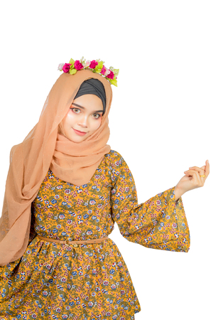 Fashion portrait of young beautiful muslim woman,Young asian muslim.,isolated on white background.の写真素材
