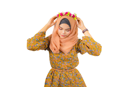 Fashion portrait of young beautiful muslim woman,Young asian muslim.,isolated on white background.の写真素材