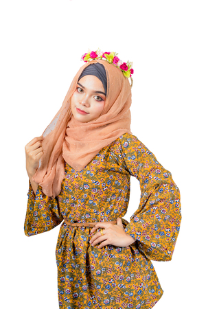 Fashion portrait of young beautiful muslim woman,Young asian muslim.,isolated on white background.の写真素材