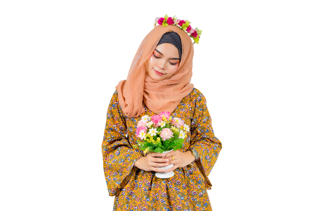 Fashion portrait of young beautiful muslim woman,Young asian muslim.,isolated on white background.の写真素材