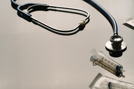 Close up of stethoscope with reflection,stethoscope for doctor and medical nursing people.の写真素材