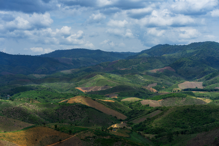 Bald mountain ,Forest destruction mountain  has been destroyed for corn plantations and human development.Nan,Thailand,Landscapeの写真素材