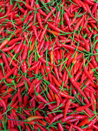Red chilli being sold in a market.の素材