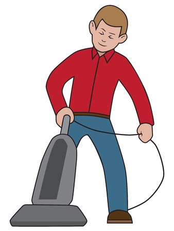 A cartoon man is using a vacuum cleaner A cartoon man is using a vacuum cleaner