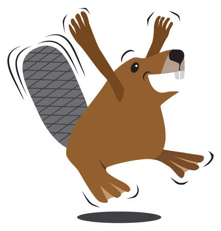 An eager cartoon beaver is jumping up and down with excitementのイラスト素材