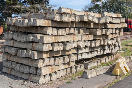 A Large Pile of railway concrete sleepersの写真素材