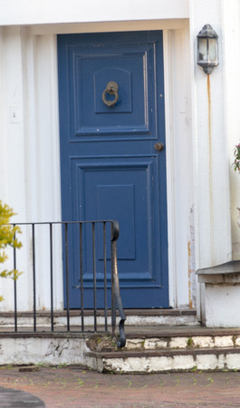 A close up view of a blue doorのeditorial素材