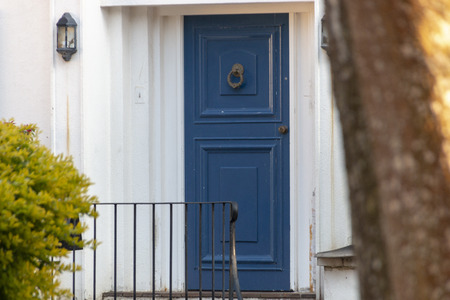 A close up view of a blue doorのeditorial素材