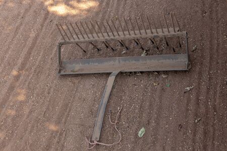 A close up view of a metal sand divider that connects to a tractorの写真素材