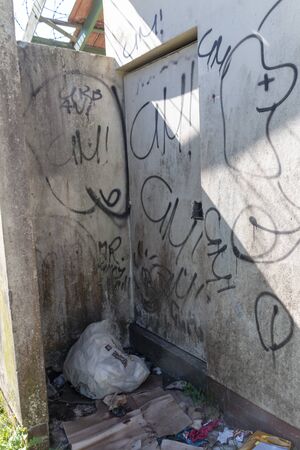 Kloof-South Africa-August 2019-An abandoned building with graffiti all overの写真素材