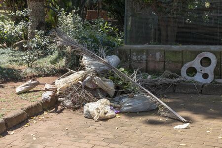 A close up view of a garden rubbish pile in a parkの写真素材