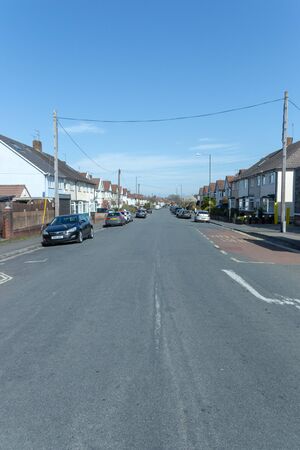 Bristol-March-2020-England-a close up view of a empty street where the cars have been parked for...