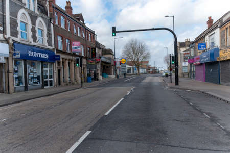 Bristol-March 2020-England-A close up view of empty ciry streets of Bristol central during the cronavirus; covid-19 virus epidemicのeditorial素材