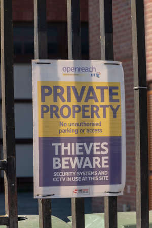 Bristol-March 2020-England-a close up view of a warning sign to tell people that its private propertyのeditorial素材