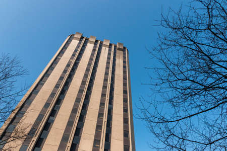 Bristol-March 2020-England- A close up view of a tall city building with the beautiful blue sky in the backgroundのeditorial素材