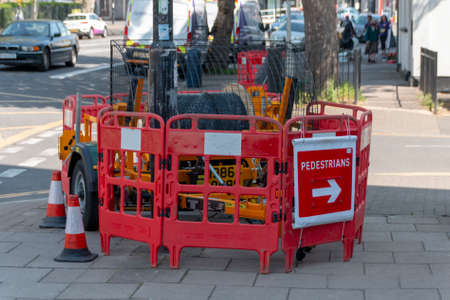 Bristol-April 2020-England- a close up view of construction workings fixing and replacing underground wiringのeditorial素材