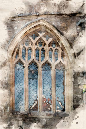 Bristol-Nailsea-November-2020-England- a close up view of a church window of the Holy Trinity in a small town of Nailseaの写真素材