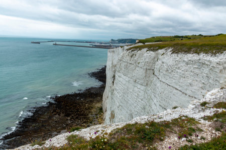 A close up view of the white cliff or Doverの写真素材