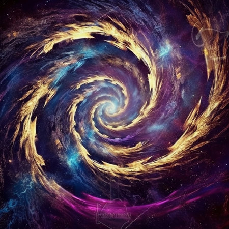Abstract universe black whole patterns with earth, air, sun, water signsの素材