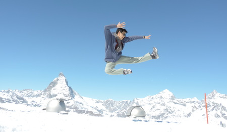 Jump up to Mt.Matterhorn in Zermatt, Switzerland.の写真素材