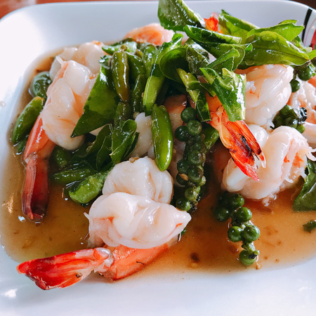 Stir fried shrimps with fresh chili and pepper.の写真素材