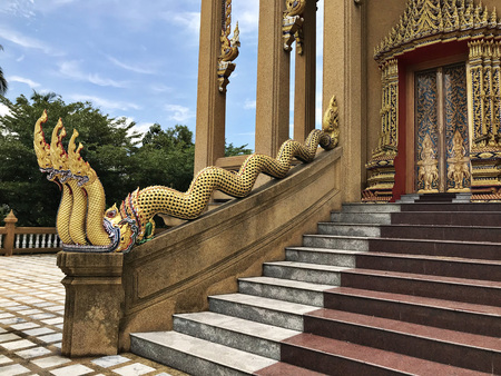 The Naga Staircase of a temple in Thailand.の写真素材