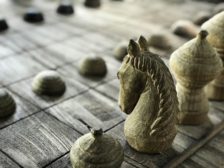 A wooden Thai style chessboard in Thailand.の写真素材