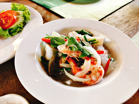 Glass noodle with seafood spicy salad in Thailand.の写真素材