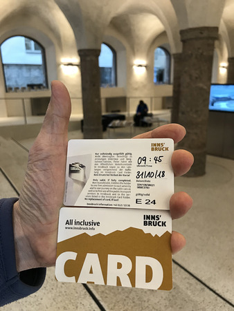 Innsbruck, Austria - October 31, 2018:  Front and back images of Innsbruck Card. This card is a ticket to free use of the public transport services in Innsbruck, Austria.のeditorial素材