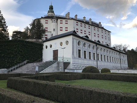 Innsbruck, Austria - October 31, 2018: Ambras Castle (Schloss Ambras Innsbruck) is a Renaissance castle and palace located in the hills above Innsbruck, Austria. It was built by Archduke Ferdinand II.のeditorial素材