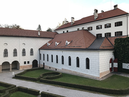 Innsbruck, Austria - October 31, 2018: Ambras Castle (Schloss Ambras Innsbruck) is a Renaissance castle and palace located in the hills above Innsbruck, Austria. It was built by Archduke Ferdinand II.のeditorial素材