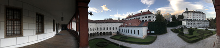 Innsbruck, Austria - October 31, 2018:  Looking Ambras Castle (Schloss Ambras Innsbruck) from the...