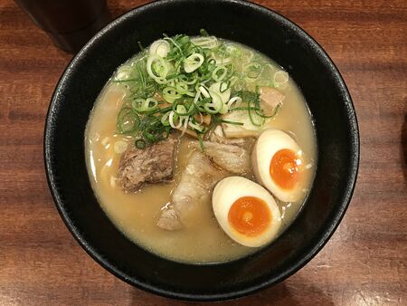Japanese noodle in pork bone soup.の写真素材