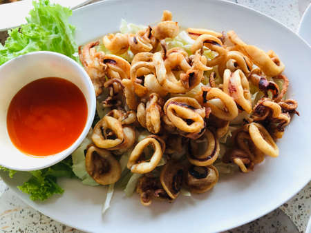 Fried squid marinated in Thailand.