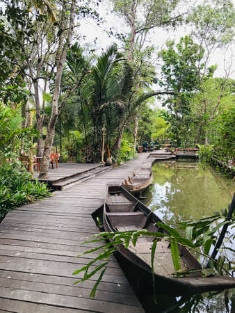 Samut Songkhram, Thailand - May 17, 2020: Shady scenery in the garden of Amphawa Chaipattananurak Conservation Project in Samut Songkhram, Thailand.のeditorial素材