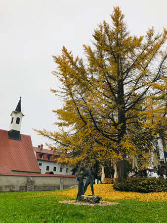 Kranj, Slovenia - November 5, 2018:  A statue of a young woman in the arms of a man in Kranj, Slovenia.のeditorial素材