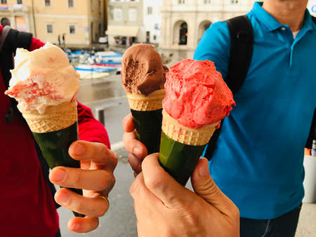 Let's celebrate with variety ice cream flavor in Piran, Slovenia.