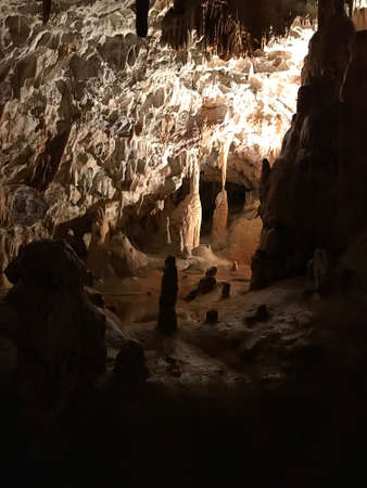 Stalactite and stalagmite of Postojna Cave in Slovenia.の写真素材