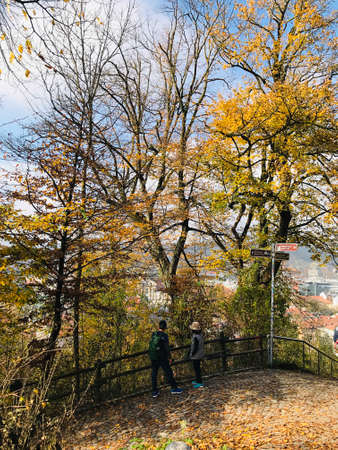 The scenery can be seen along of the walkway to the Ljubljana Castle in Ljubljana, Slovenia.の写真素材