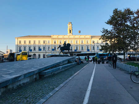 Ljubljana, Slovenia - November 8, 2018:  Landscape and buildings in the immediate vicinity of bronze...
