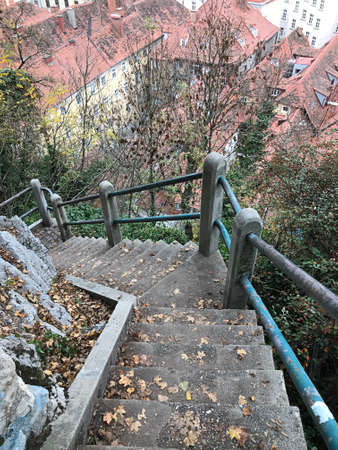 Graz, Austria - November 9, 2018:  Scenery over the city of Graz that visible from staircase up to the Schlossberg (Castle hill) in Graz, Austria.のeditorial素材