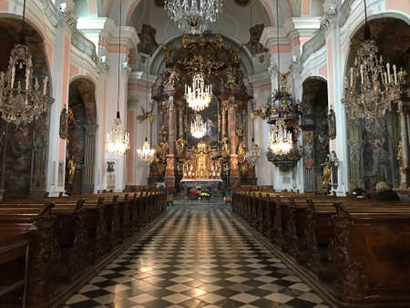Graz, Austria - November 9, 2018:  Inside of Barmherzigenkirche, a Roman Catholic church was designed by the famous Graz architect Johann Stengg. The architecture and the interior design are Baroque.のeditorial素材