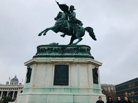 Vienna, Austria - November 10, 2018:  Bronze equestrian statue of Archduke Charles of Austsria on the Heldenplatz (Heroes' Square) in Vienna, Austria. The statue is sculpted by Anton Dominik Fernkorn.のeditorial素材