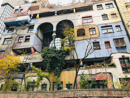 Vienna, Austria - November 11, 2018:  The KunstHausWien is a museum in Vienna, designed by the artist Friedensreich Hundertwasser. The museum was opened in April 1991.のeditorial素材