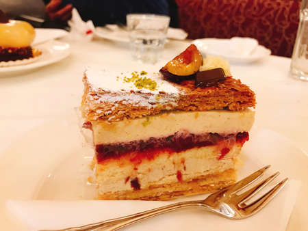 A dish of Puff pastry with plum and cinnamon cake.